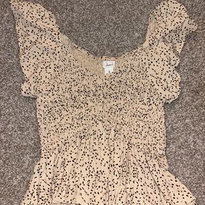 Women's Cream and Black Polka Dot Ruffle Sleeve Top S